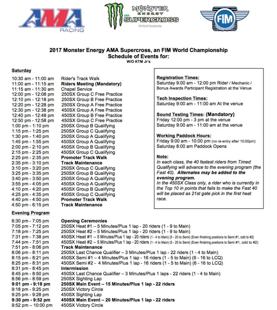 Timed Races for 2017 Monster Energy AMA Supercross an FIM World