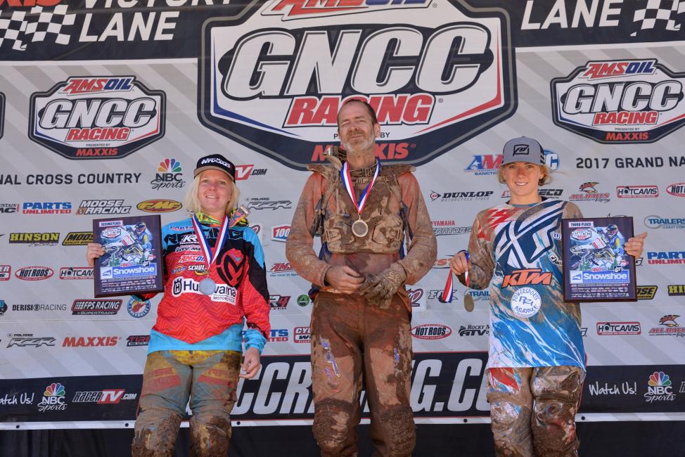 10 a.m. Overall Podium: (2) Tayla Jones, (1) Carl LeBlond, (3) Becca Sheets.