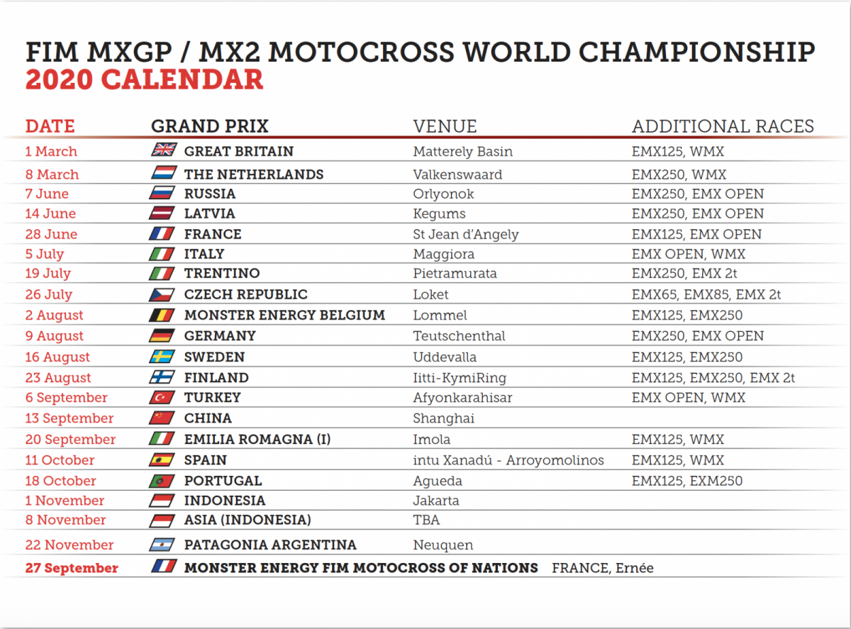 MXGP Calendar Update MXGP of Italy and Germany rescheduled