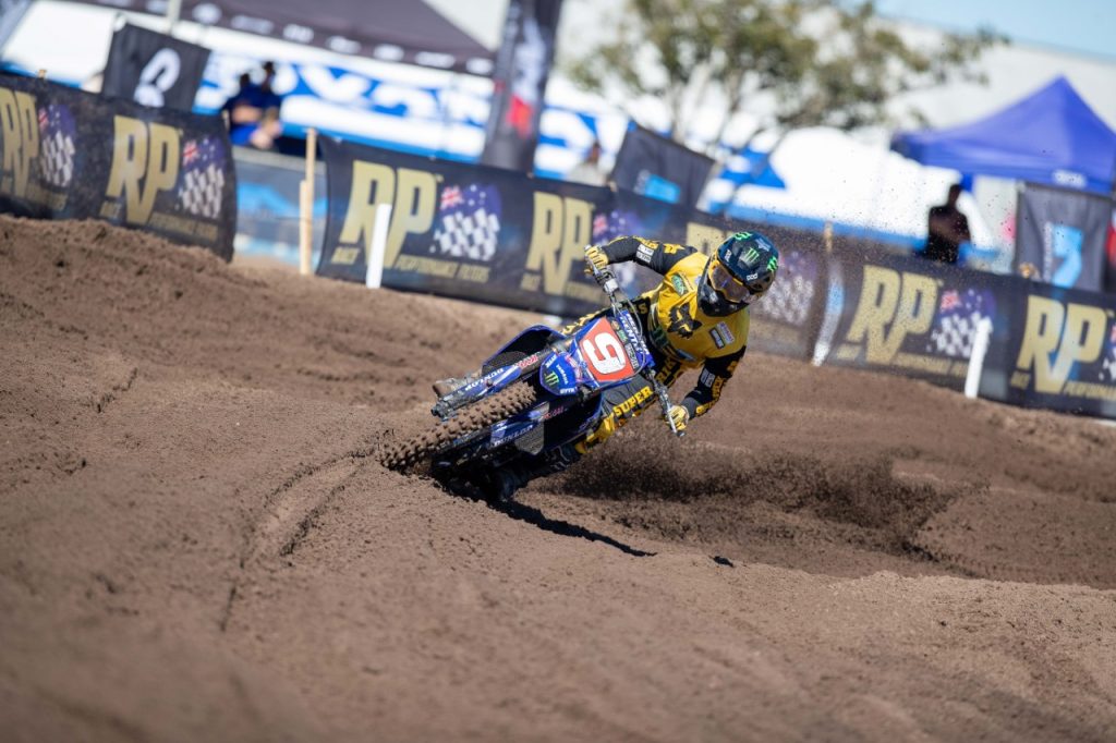 #9 Aaron Tanti (Yamaha) at Round 8 ProMX Championship, Coolum in Coolum, Queensland.<br /> Shot for Foremost Media by Marc Jones Photography.<br /> Image Details<br /> Camera: Canon Canon EOS-1D X Mark II<br /> Lens: EF300mm f/2.8L IS II USM<br /> f 2.8<br /> 1/2000 sec<br /> ISO 160<br /> Credit: Marc Jones<br /> Date: 20 August 2022