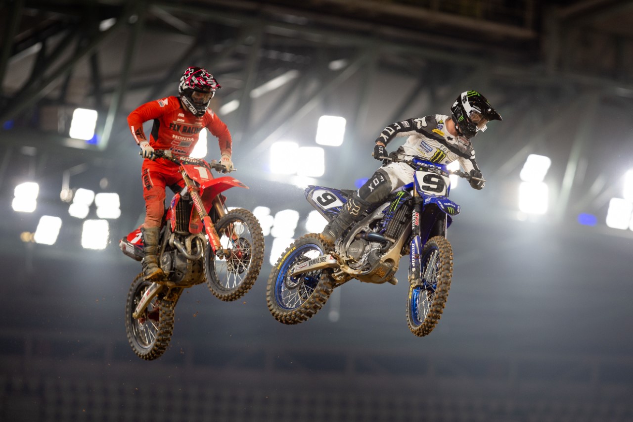 #9 Aaron Tanti (CDR Yamaha) at Round 1 Australian Supercross Championship, Marvel Stadium in Melbourne, Victoria.<br /> Shot by Marc Jones Photography.<br /> Image Details<br /> Camera: Canon Canon EOS R3<br /> Lens: Canon EF 300mm f/2.8L IS II USM<br /> f 2.8<br /> 1/1600 sec<br /> ISO 1000<br /> Credit: Marc Jones<br /> Date: 21 October 2022